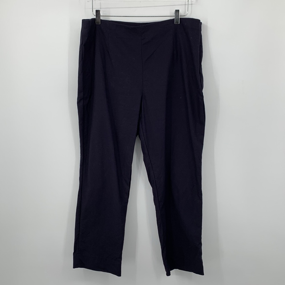 NIC + ZOE flat front cropped stretch pants navy blue straight leg side zipper 16